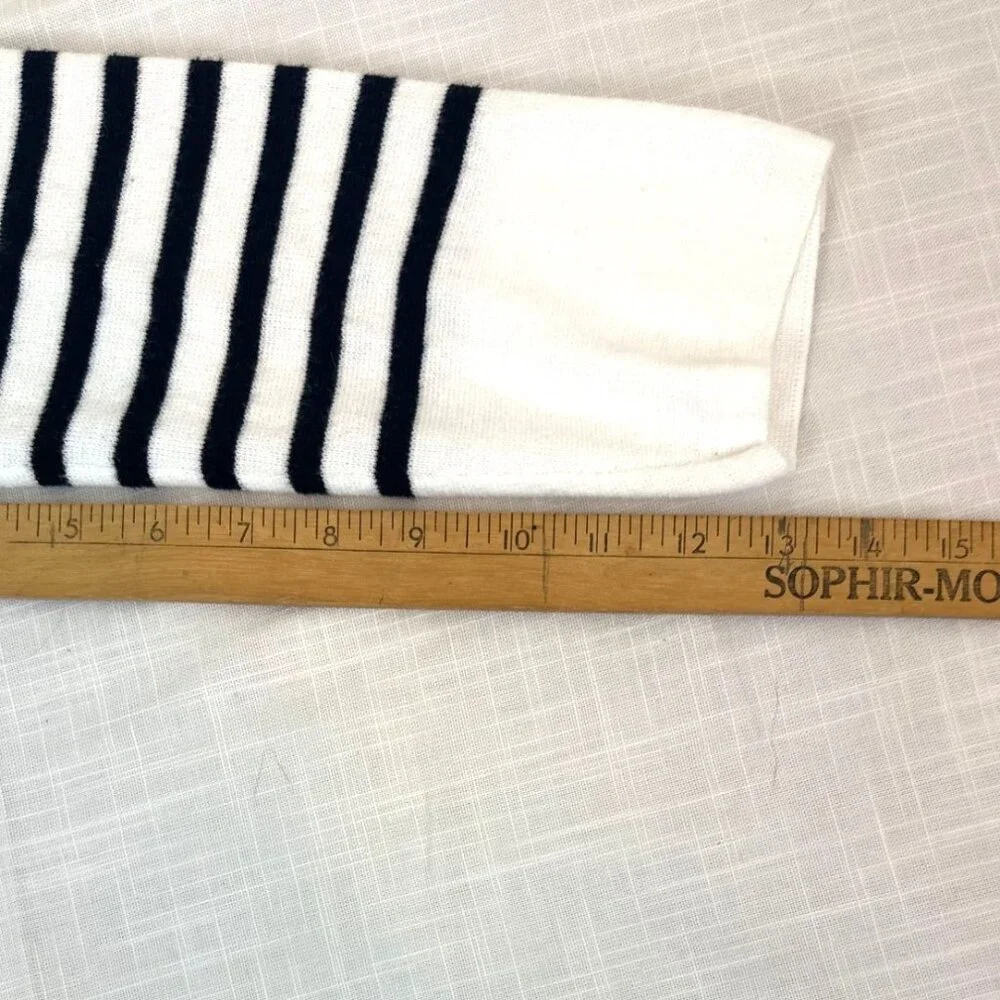 Talbots white collared polo sweater black stripes button cuffs nautical preppy M - Picture 5 of 10